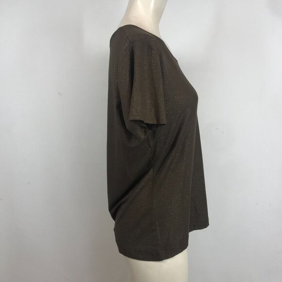 CHICO'S- WOMEN'S 1 - METALLIC SPARKLE SHORT SLEEVE ROUND NECK RAYON BLEND TOP - Picture 4 of 7